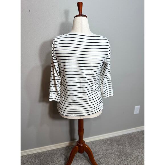 Talbots Valentine top black & white stripe pink sequin Be Mine heart cotton Sz S - Picture 5 of 6